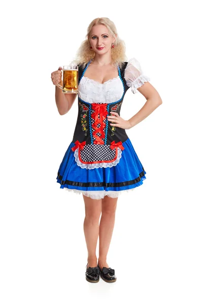 Vacker ung blond flicka av oktoberfest öl stein — Stockfoto