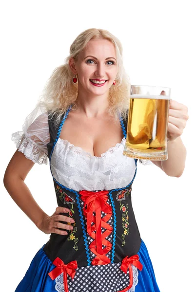 Oktoberfest bira Stein güzel genç sarışın kız — Stok fotoğraf