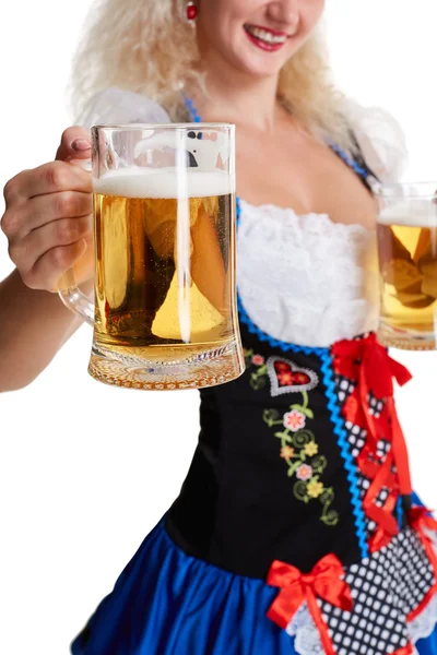 Beautiful young blond girl of oktoberfest beer stein — Stock Photo, Image