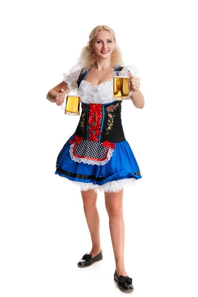 慕尼黑啤酒节的啤酒装的美丽年轻的金发女孩 — 图库照片