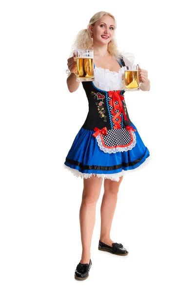 Vacker ung blond flicka av oktoberfest öl stein — Stockfoto