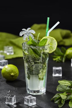Non-alcoholic mojito with lime, mint and ice clipart