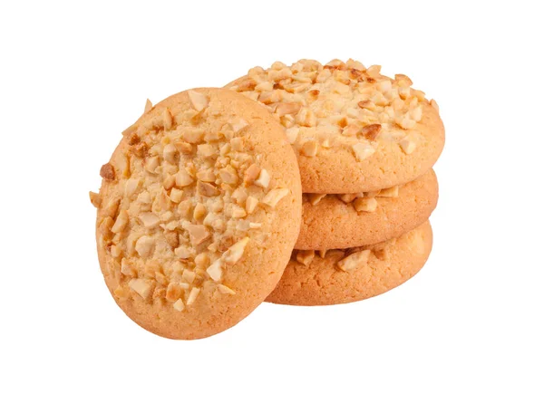Shortbread biscuits with peanut crumbs isolated on white — Stock Photo, Image