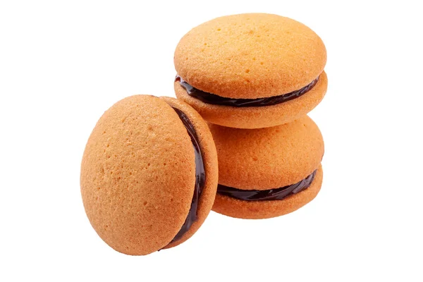 Galletas sándwich de almendras con ganache de chocolate en blanco —  Fotos de Stock