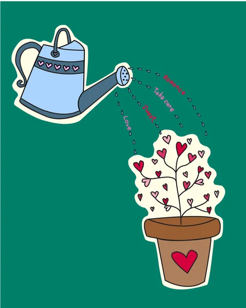 Watering and tree of love — Stock Vector