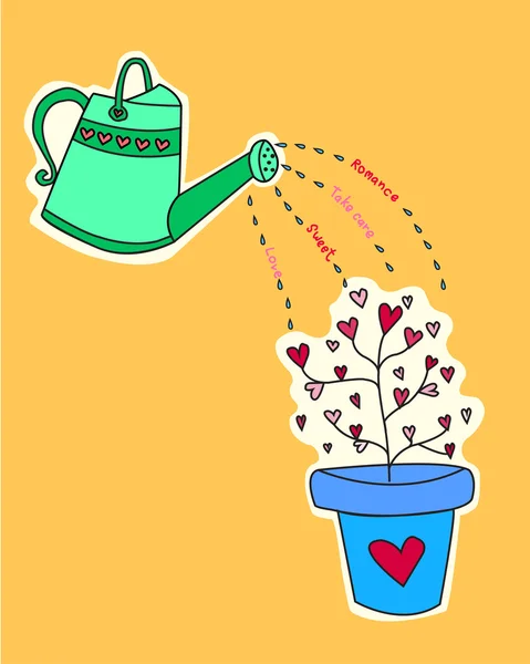 Watering and tree of love — Stock Vector