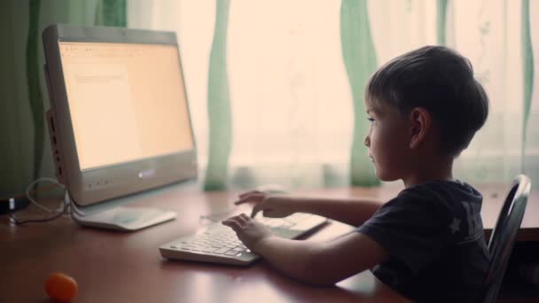 Liten pojke med hjälp av dator, tidig utbildning — Stockvideo