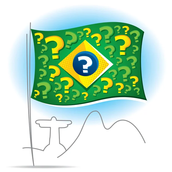 Bandeira do Brasil e muitas perguntas sobre o futuro — Vetor de Stock