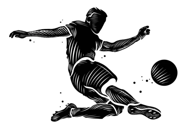 Schwarz Weißer Fußballer Greift Nach Dem Ball — Stockvektor