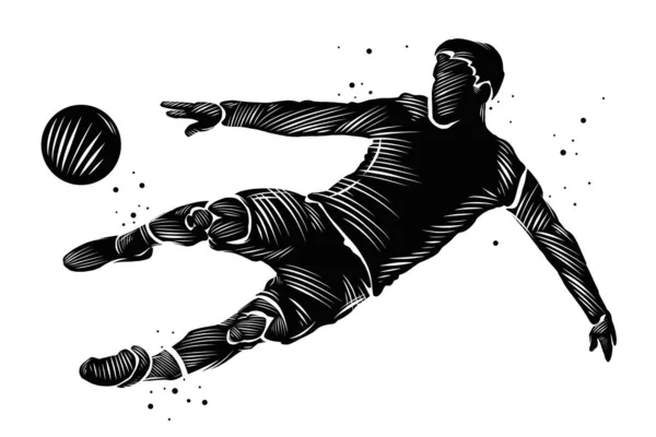 Joueur Football Noir Blanc Sur Fond Blanc — Image vectorielle