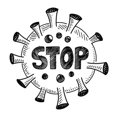 Coronavirus 'un basit çizimi siyah ve beyaz cereyan biçimi içinde durur