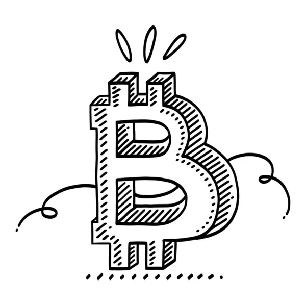 Dibujo Del Símbolo Bitcoin Formato Borrador Infantil Negro Sobre Fondo — Vector de stock
