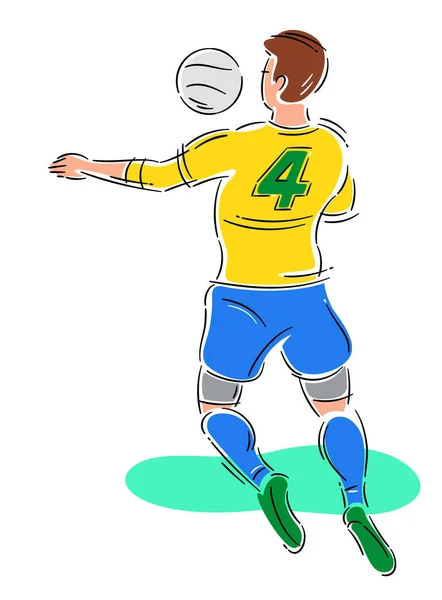 Brasil Jogador Futebol Com Bola Desenho Colorido Com Traços Simples —  Vetores de Stock