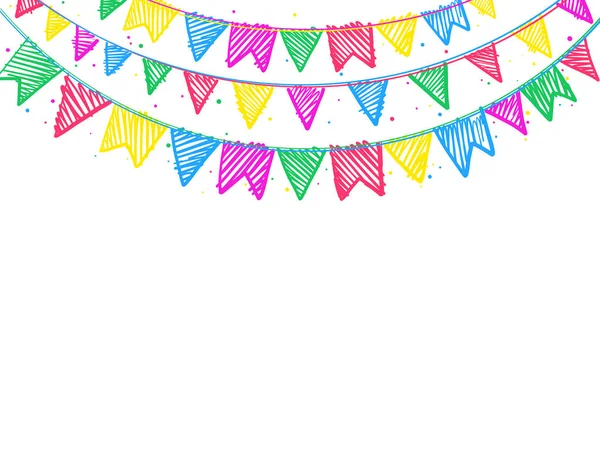 背景快乐的六月节 中间有空格放文字 五彩斑斓的国旗和花环在上面 — 图库矢量图片