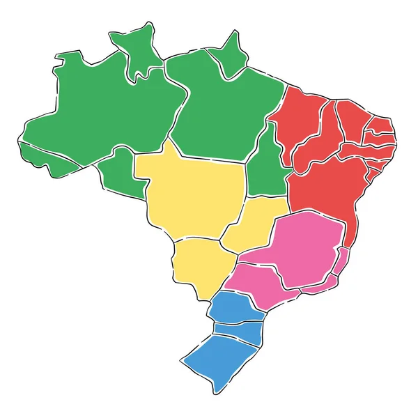 Mapa Colorido Brasil Com Divisão Regiões —  Vetores de Stock