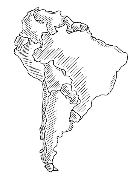 Esquema Del Continente Sudamérica Formato Boceto Blanco Negro — Vector de stock