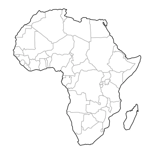 Egyszerű Térkép Afrikai Kontinens Fekete Szürke Vonalak Fehér Alapon — Stock Vector