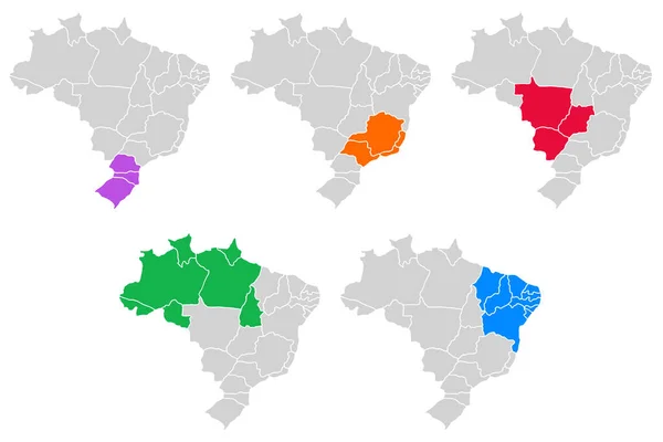 Carte Brésil Avec Ses Divisions Régionales Différentes Couleurs — Image vectorielle