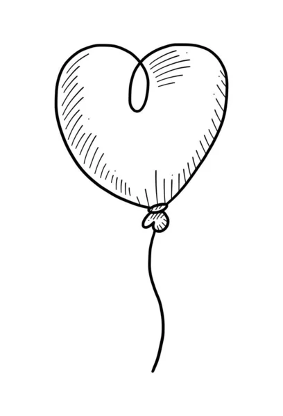 Dessin Simple Lignes Noires Sur Fond Blanc Ballon Forme Coeur — Image vectorielle