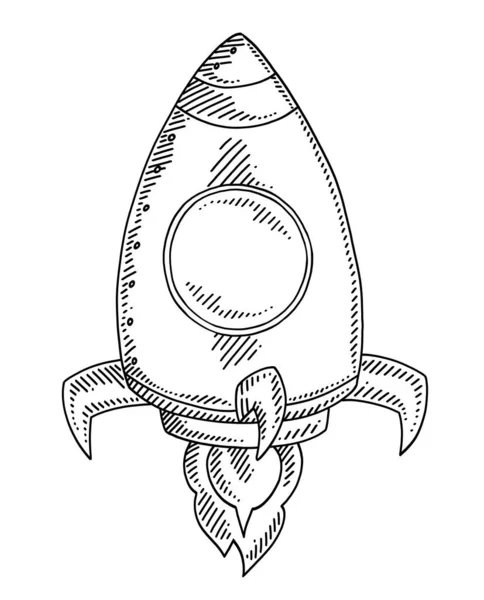 Einfaches Zeichnen Schwarzer Linien Auf Weißem Hintergrund Der Aufsteigenden Rakete — Stockvektor