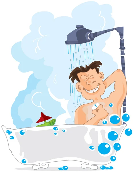 Hombre tomando una ducha en la bañera — Vector de stock