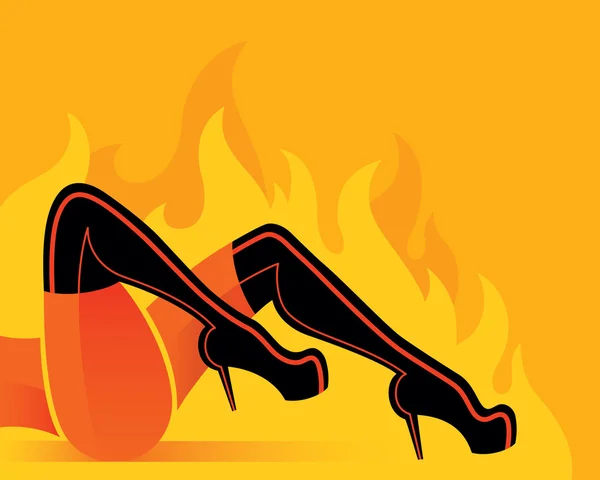 Mujer con botas negras en llamas — Vector de stock