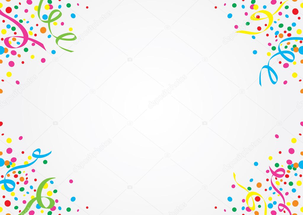 White background of colorful confetti and streamers