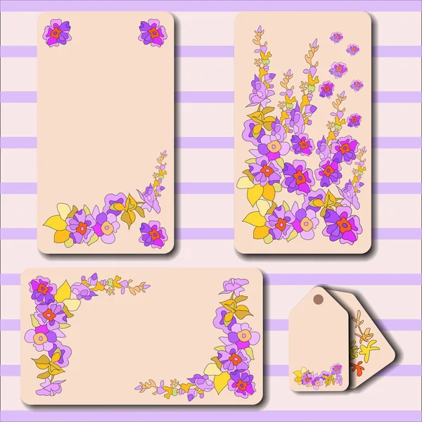 Stylish cards with decorative elements and flowers
