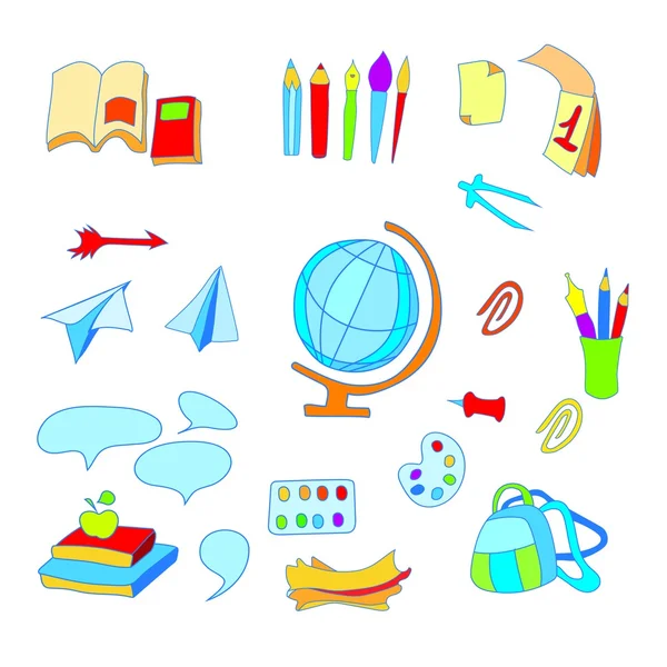 School set of vector objects. Various colorful school supplies