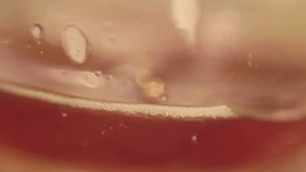 Ελίτ μαύρη μπύρα που χύνεται σε ένα καμπύλο γυαλί — Αρχείο Βίντεο