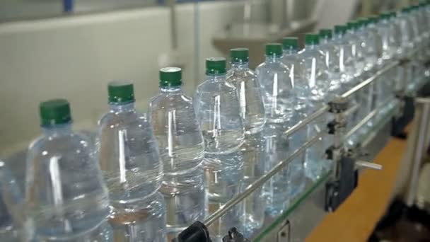 Een regel voor het bottelen van mineraal water in flessen — Stockvideo