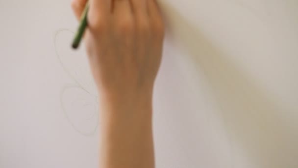 Жінка-художник малює на стіні в квартирі — стокове відео