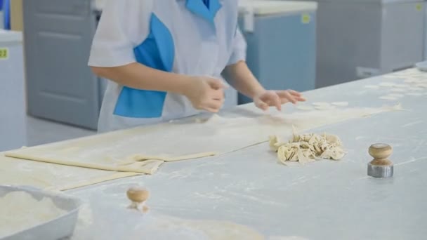 Шеф-повар разрезает тесто на круги для равиоли — стоковое видео
