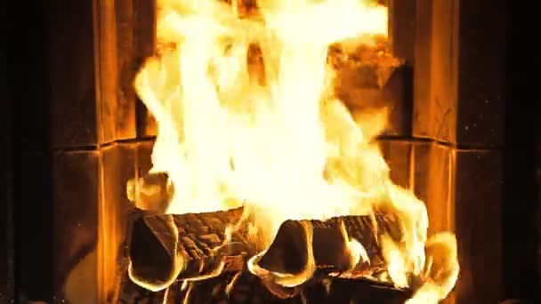 Open haard met Vuur branden — Stockvideo