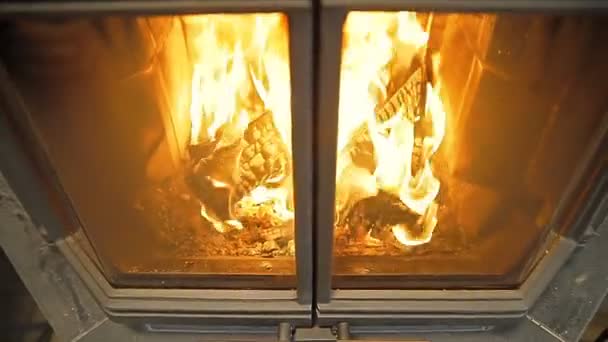 Камин с горящим огнем — стоковое видео