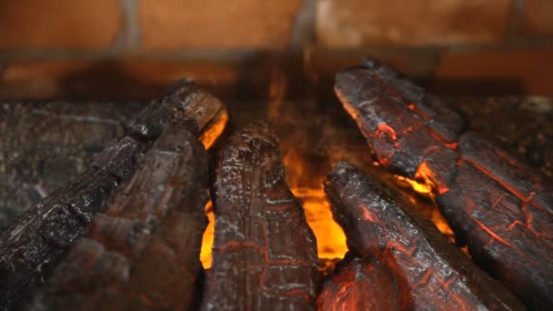 Fireplace with burning fire — Stock Video