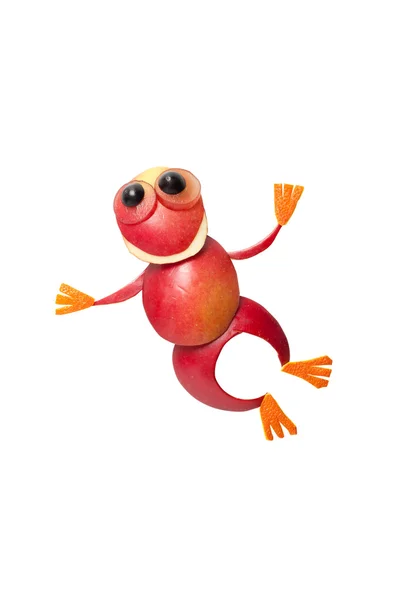 빨간 사과 만든 개구리 점프 — 스톡 사진