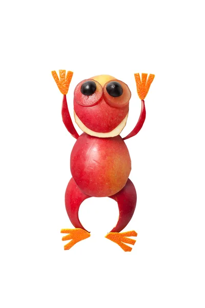 Legrační apple žába s rukama nahoru — Stock fotografie