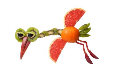 Greyfurt ve kivi yapılmış komik uçan kuş