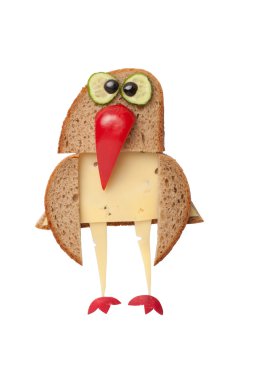 Ekmek ve peynir yapılmış komik kuş 