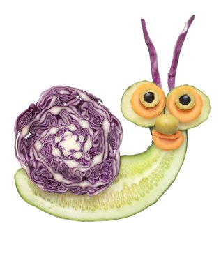 Sebzelerin yapılan komik salyangoz