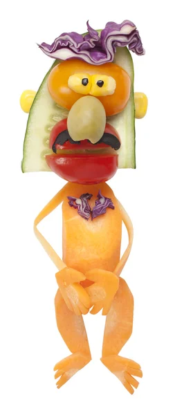Zabawny nagi człowiek warzyw obejmuje sam — Zdjęcie stockowe