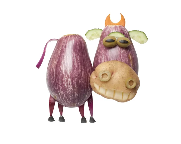 Komik inek patlıcan ve patates — Stok fotoğraf