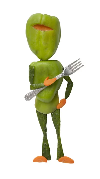 Ninja de légumes verts drôles avec fourchette — Photo
