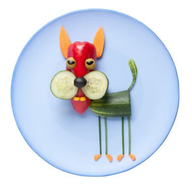 Mavi plaka üzerinde komik sebze kedi