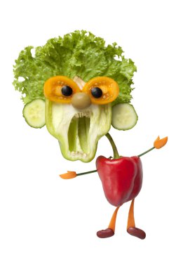 Taze sebzelerin yapılmış komik adam