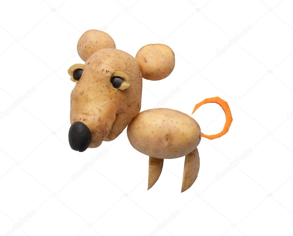 Mouse made of potatoes on isolated background