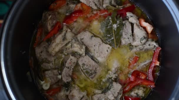 Pork stewed in a pot — Stock Footage Pork stewed in a pot Royalty Free Stock Video