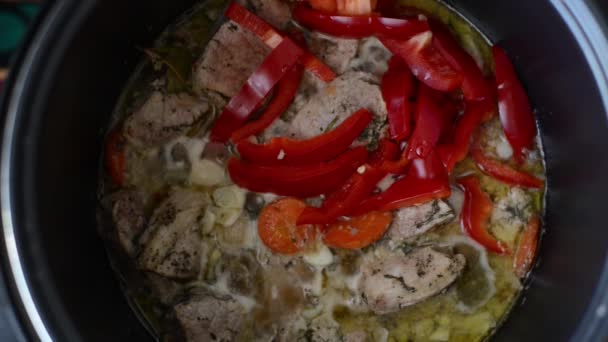 Pork stewed in a pot — Stock Video
