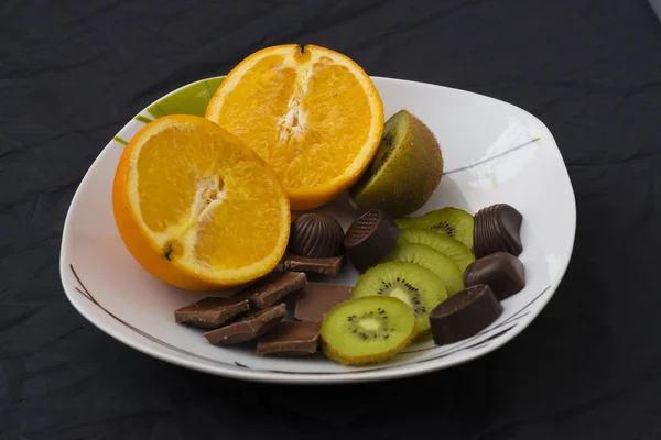 Pomarańczowy, kiwi, czekolada — Zdjęcie stockowe
